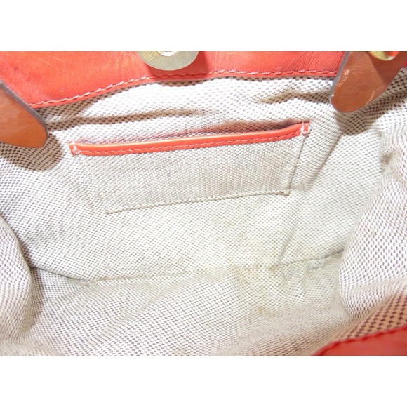 Dooney & Bourke City Barlow Satchel Orange Leather Crossbody Handbag Tan Trim - Picture 9 of 11